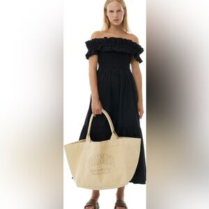 NWT GANNI Cream Oversized Canvas Tote Bag